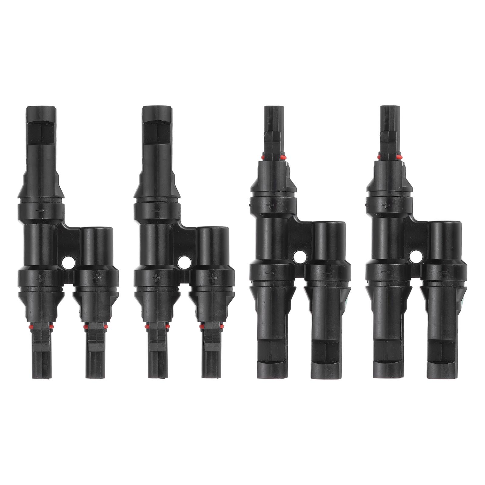 Front. Unique Bargains - Two Pair T-Shaped Branch Connector 1 to 2 Male/Female for Solar Panel Parallel Connection - Black.