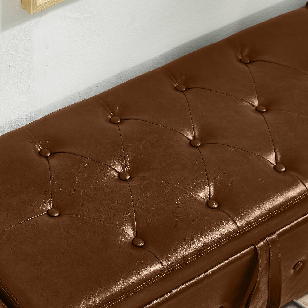 Alt View 6. Ropilly - Ropilly 48 Inch Brown Tufted Faux Leather Storage Ottoman Bench - Brown.