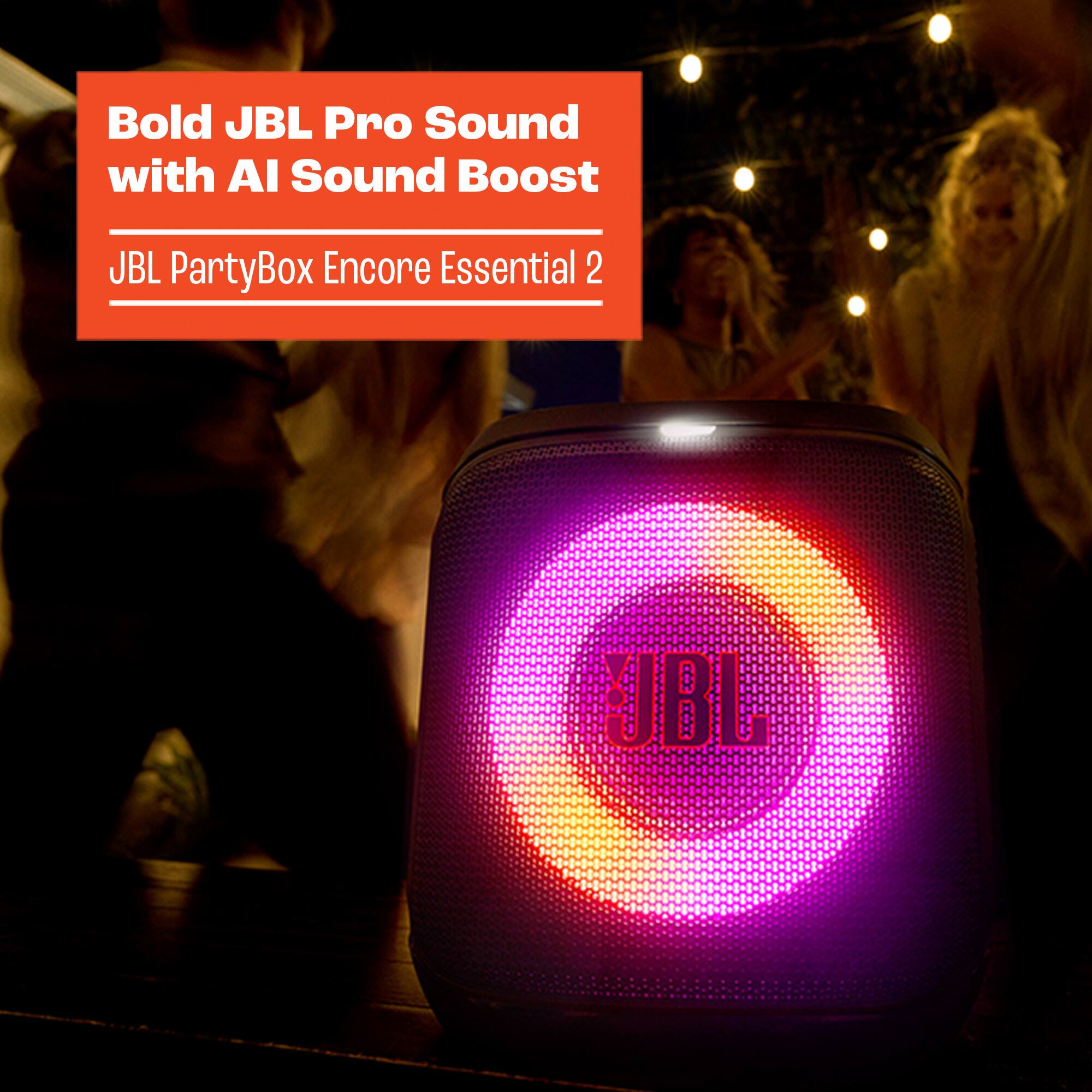 Bold JBL Pro Sound with AI Sound Boost  
JBL PartyBox Encore Essential 2