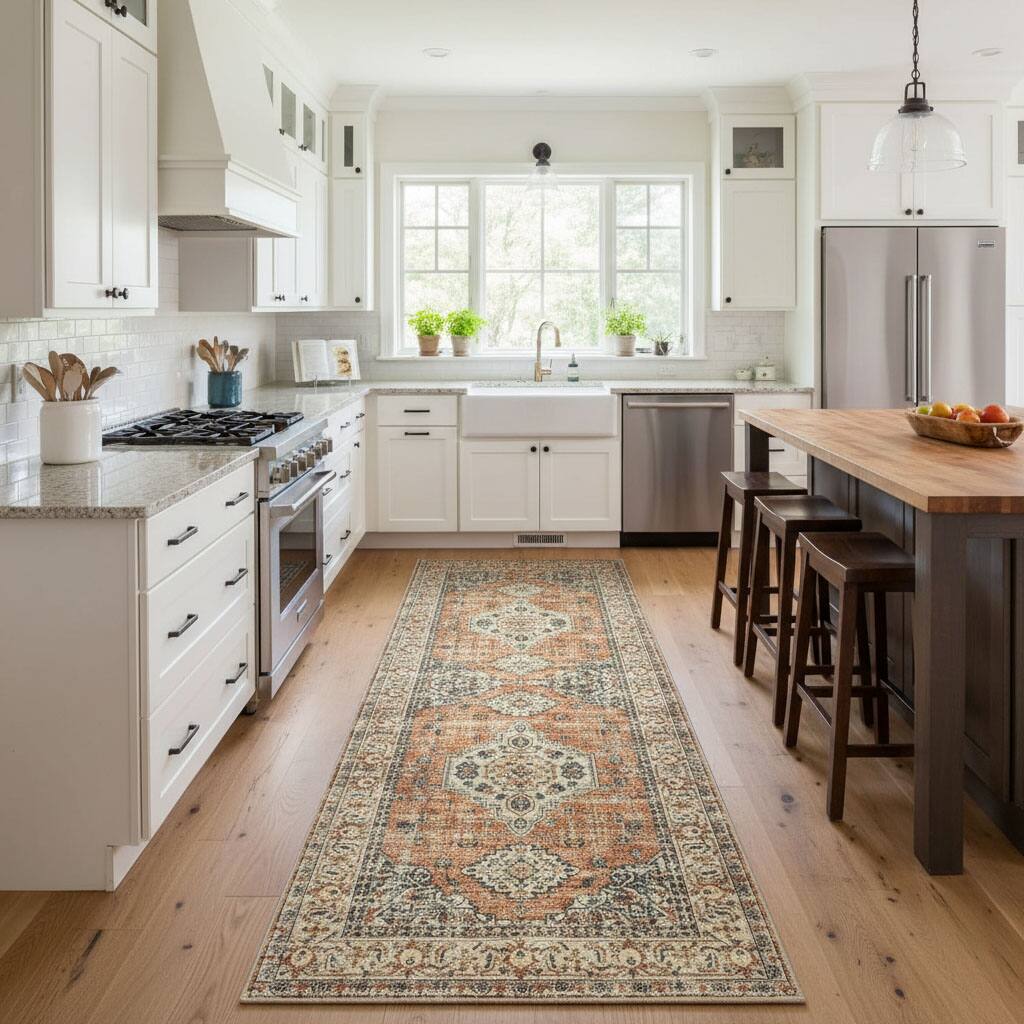 Front. FINEAK - Vintage Washable Rug Runners for Hallways Non Slip Kitchen Runner Rug - Multi-Colored.