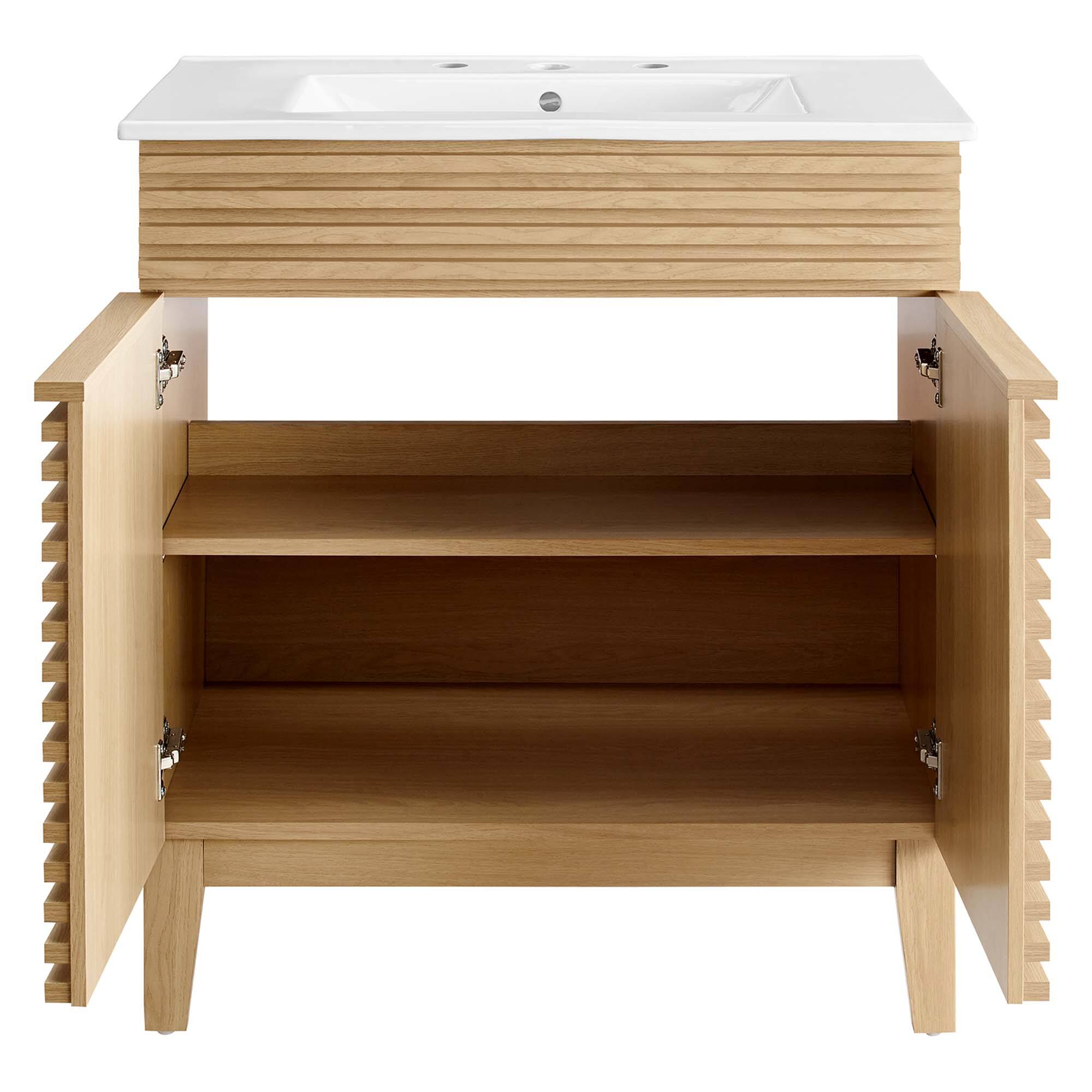 Alt View 4. Modway - Render 30" and 36" Bathroom Vanities with White Basin Included - Oak White.