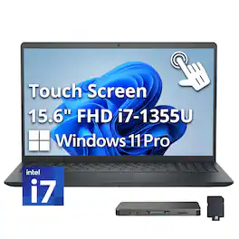 Dell - Upgraded - 15.6" FHD Touchscreen Laptop,Intel i7-1355U,8GB RAM,256GB SSD+1TB Dock Set,Backlit,Fingerprint,Win 11 Pro - Black