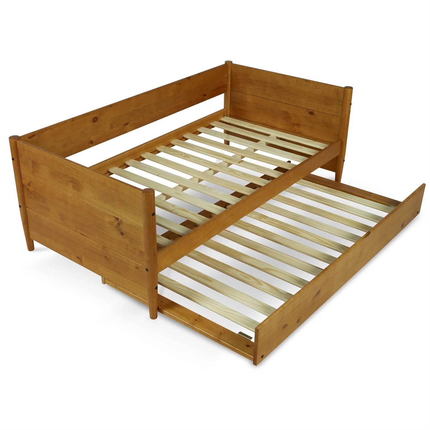 Back. Hivvago - Hivvago Twin size Solid Wood Daybed with Roll Out Trundle Bed Frame - Medium Brown.