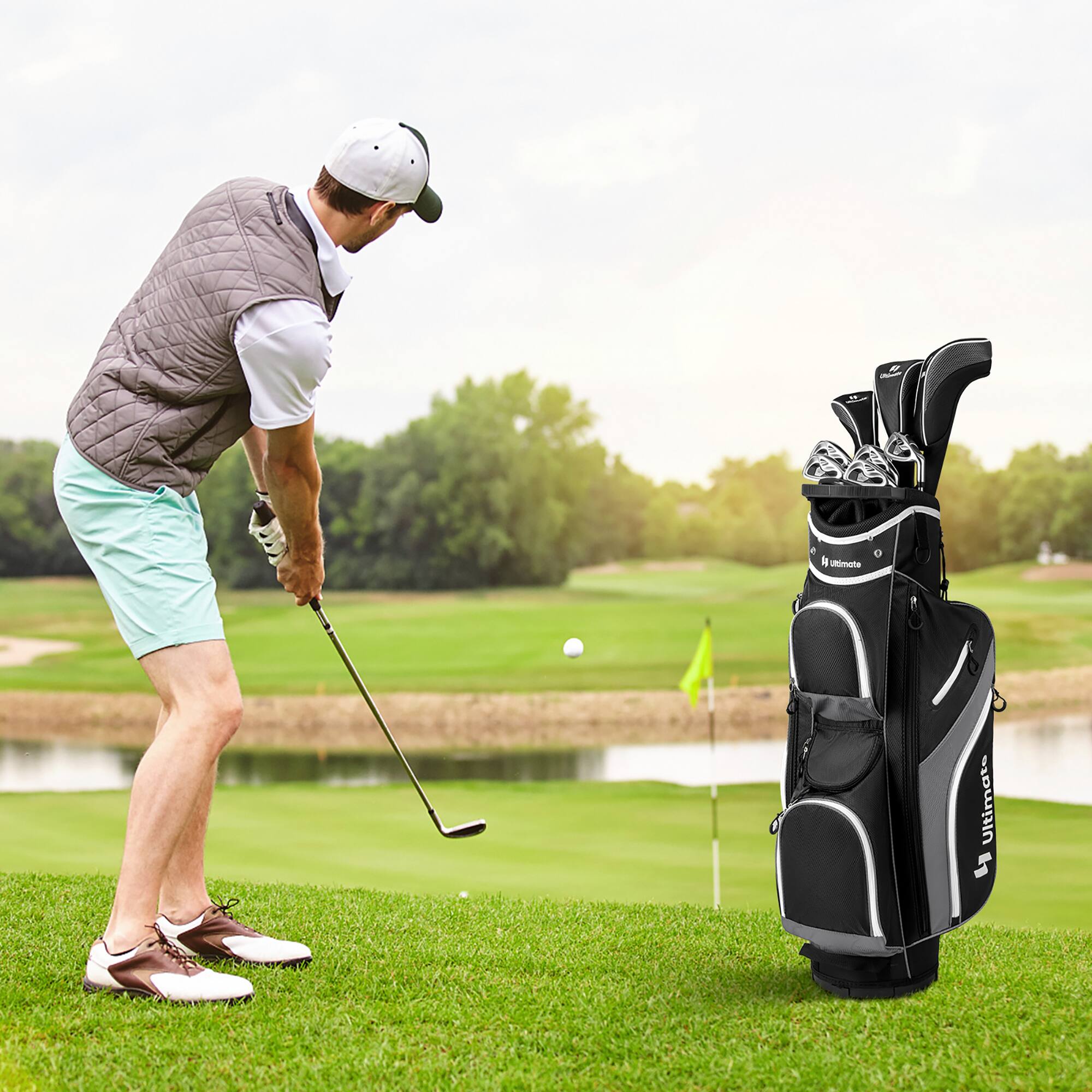 Gymax Golf Cart Bag Lightweight Golf Club Bag w/ 14 Way Dividers
