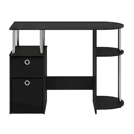 BisonOffice - Americano Finish Computer Study Desk with Bin Drawers, Steel Tubes for Office - Americano/Chrome/Black