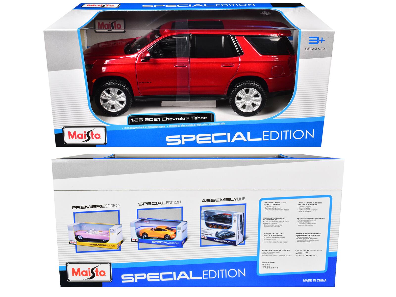 Maisto SPECIALEDITION 3+ DIECAST METAL 1:26 2021 Chevrolet Tahoe

SPECIALEDITION ASSEMBLYLINE EDITION SPECIALEDITION PREMIEREEDITION

MAISTO SPECIALEDITION MADE IN CHINA