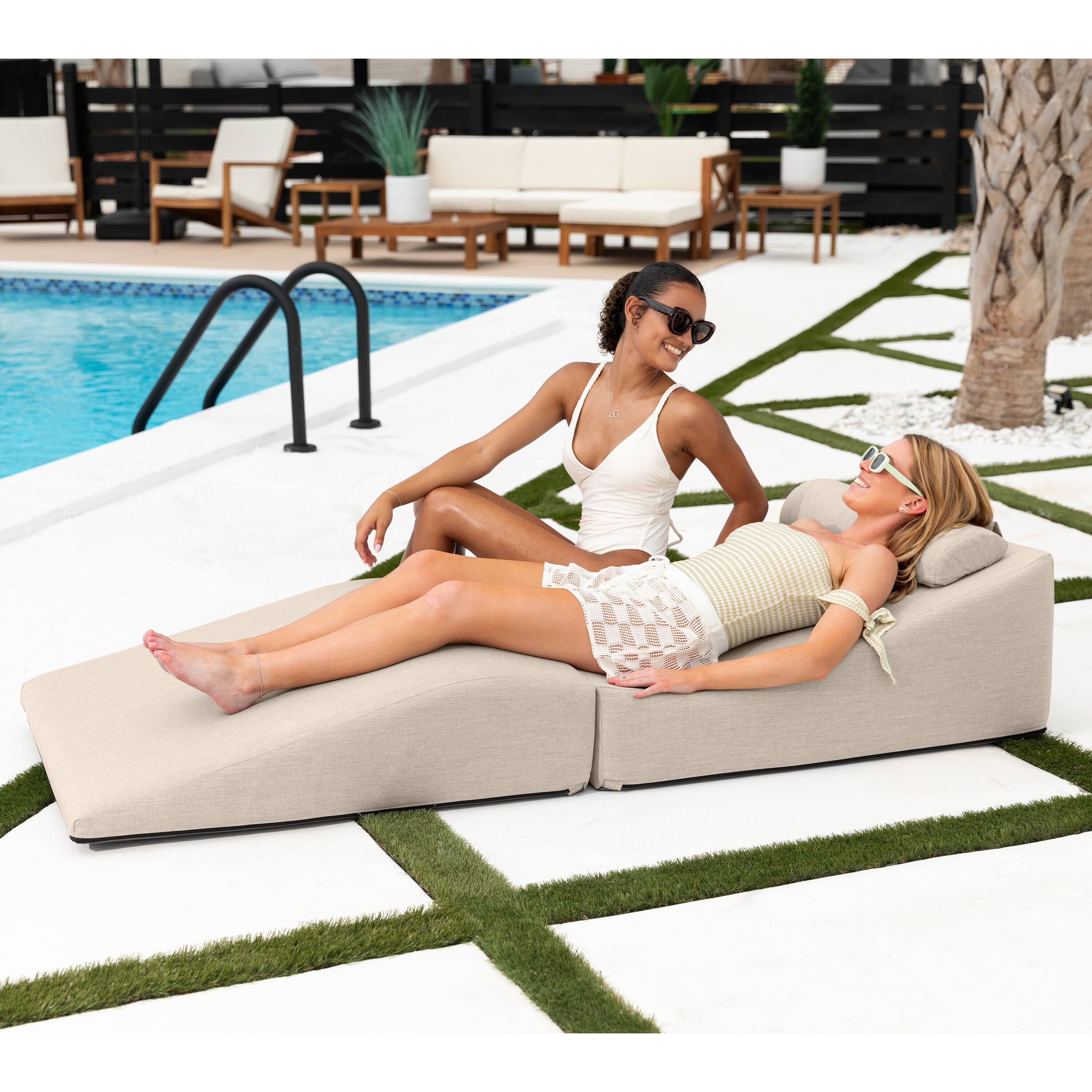 Back. Jaxx - Jaxx Clermont Sun Lounger - Luxurious Waterproof Poolside Lounge & Outdoor Chaise - Sunbrella Flax - Marine Grade Vinyl.