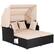 Front. Costway - Patio Rattan Daybed Lounge Retractable Top Canopy Side Tables Cushions - Black + Beige.