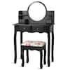Front. Costway - Costway Makeup Vanity Table Set Drawers Oval Dressing Table - Black.