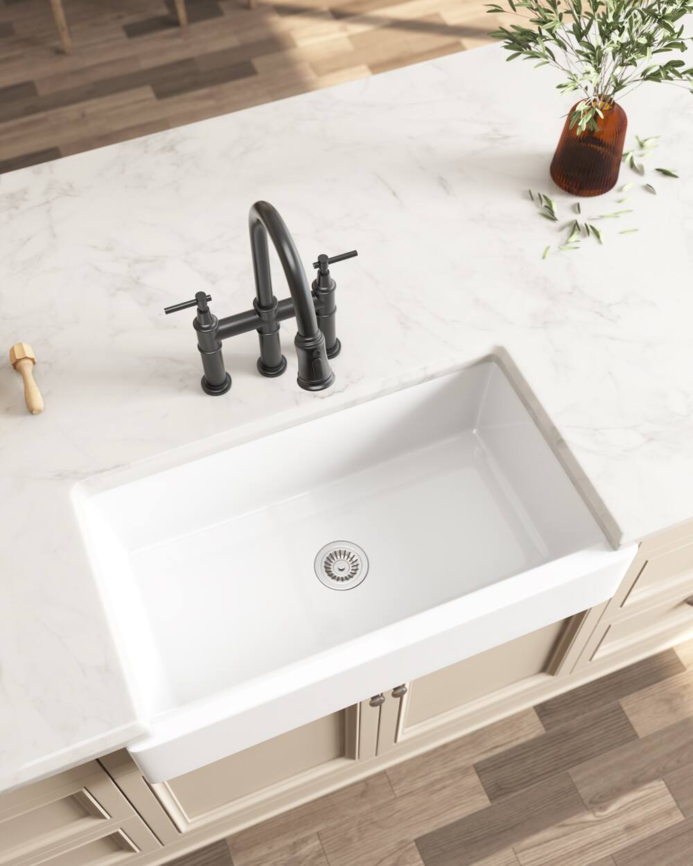 Left. Siljoy - White Farmhouse Sink Deep Apron Sink Undermount Farmhouse Kitchen Sink Single Farm Sink - White.