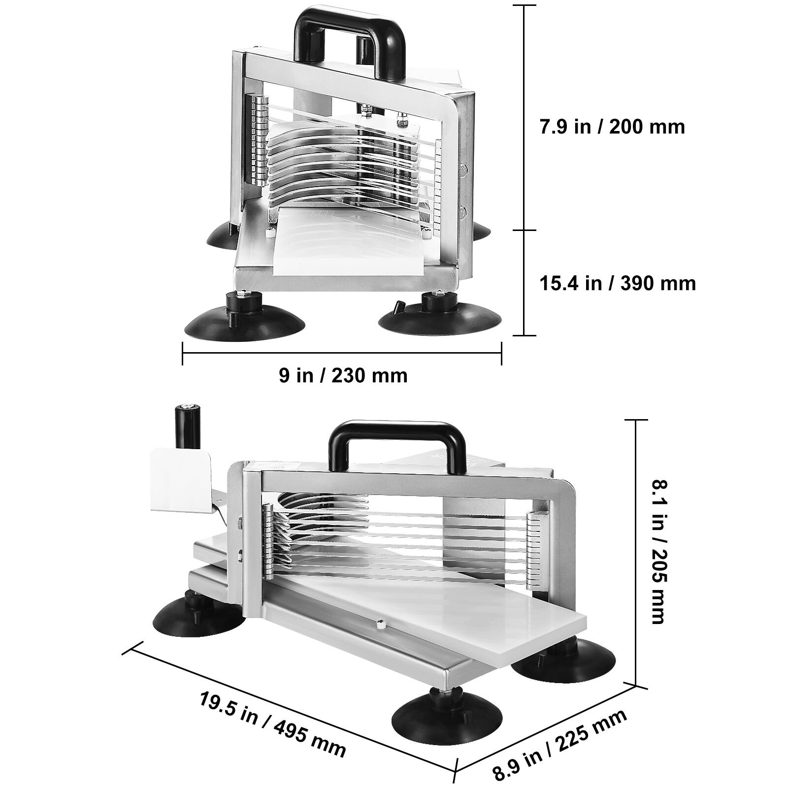 - 7.9 in / 200 mm
- 15.4 in / 390 mm
- 9 in / 230 mm
- 8.1 in / 205 mm
- 19.5 in / 495 mm
- 8.9 in / 225 mm