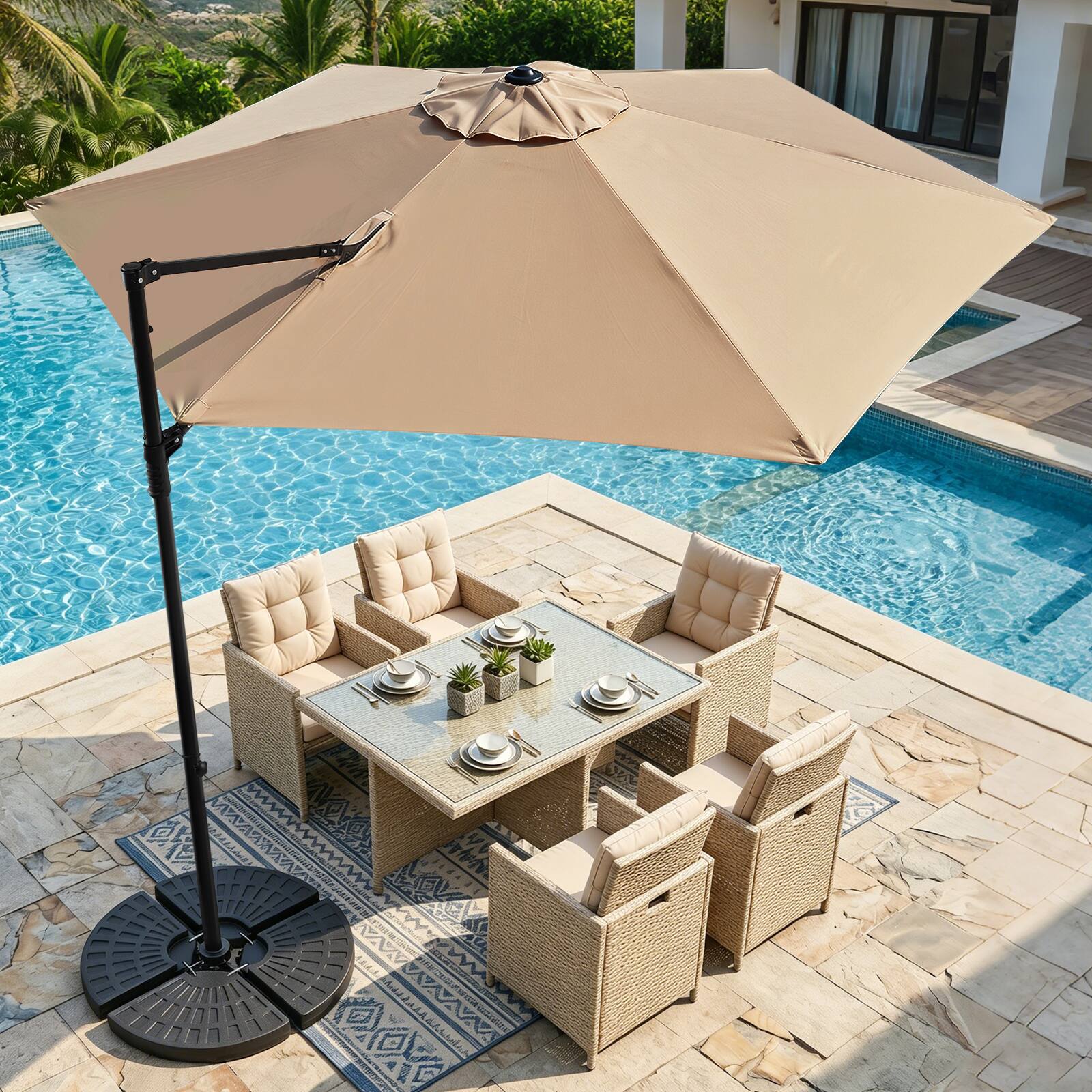 Alt View 1. Costway - Costway 10' Cantilever Patio Umbrella Heavy-duty Offset Hanging Umbrella with 360° Rotation - Tan.