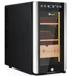 KingChii - Pro 25L semiconductor Electronic Temp & Humidity Control with Spanish Cedar Wood - 180 Cigars Capacity - Silver