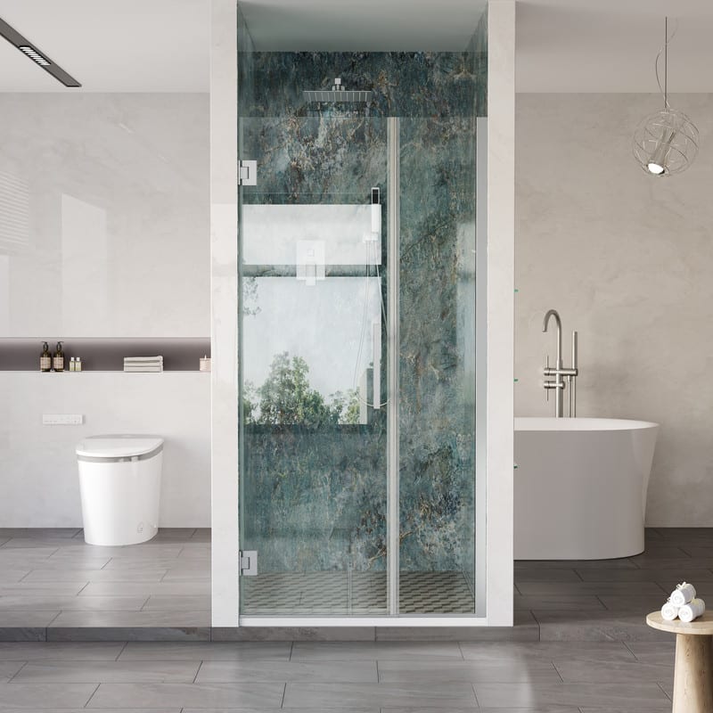 "WELLFOR - 33–34 in. W x 72 in. H Frameless Hinged Shower Door with 3/8"" Clear Tempered Glass, Reversible Opening - Chrome" price history on PriceWatchPro