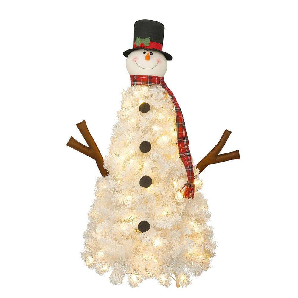Alt View 6. Resenkos - 4ft Pre-Lit Snowman-Shaped Artificial Christmas Tree with 100 LED Lights and 380 Tips, Indoor/Outdoor, White - White.