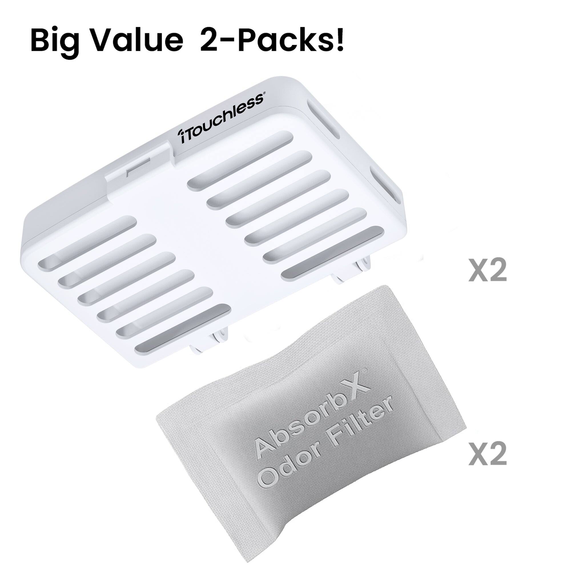 Big Value 2-Packs!

iTouchless X2 AbsorbX Odor Filter X2