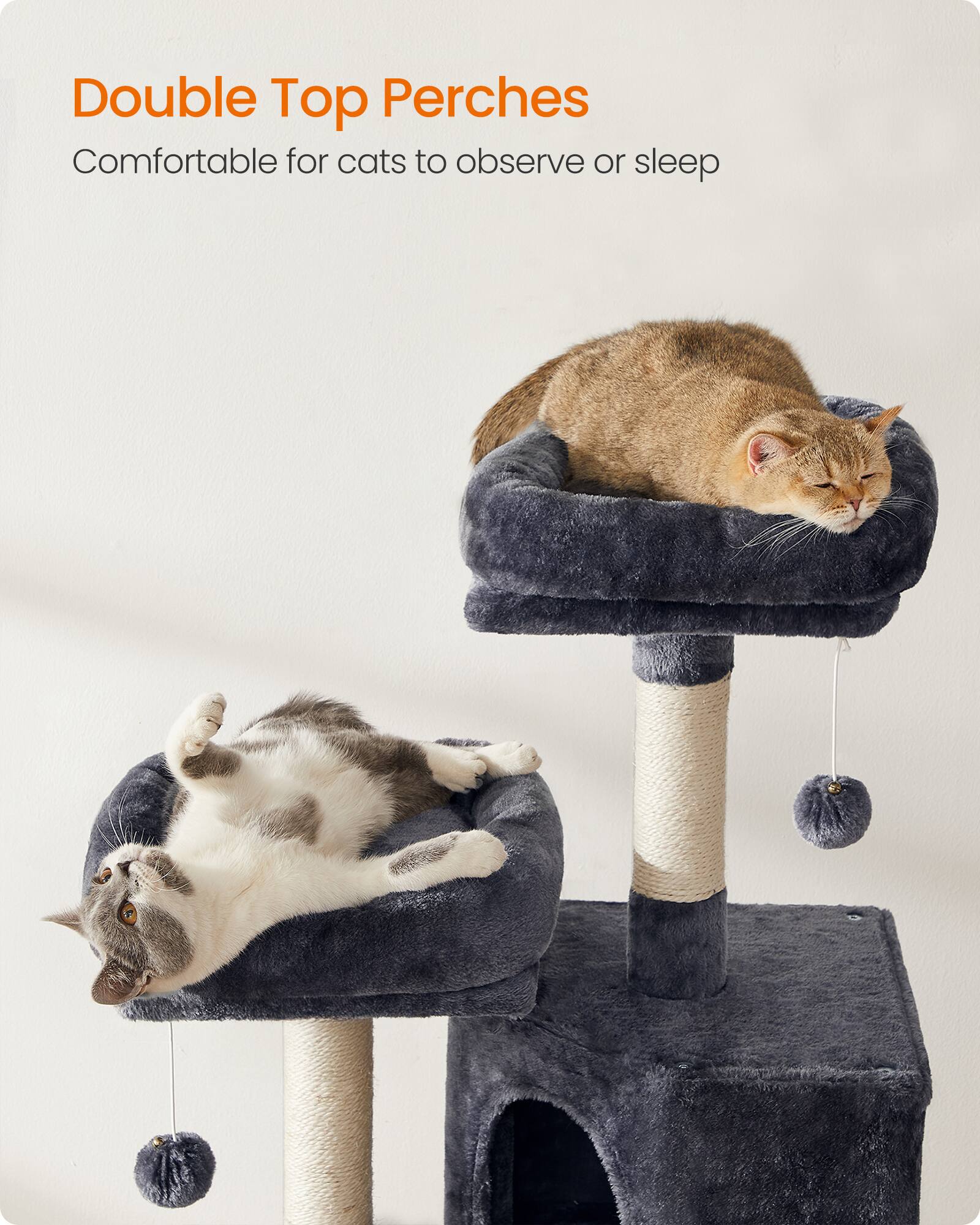 Double Top Perches  
Comfortable for cats to observe or sleep