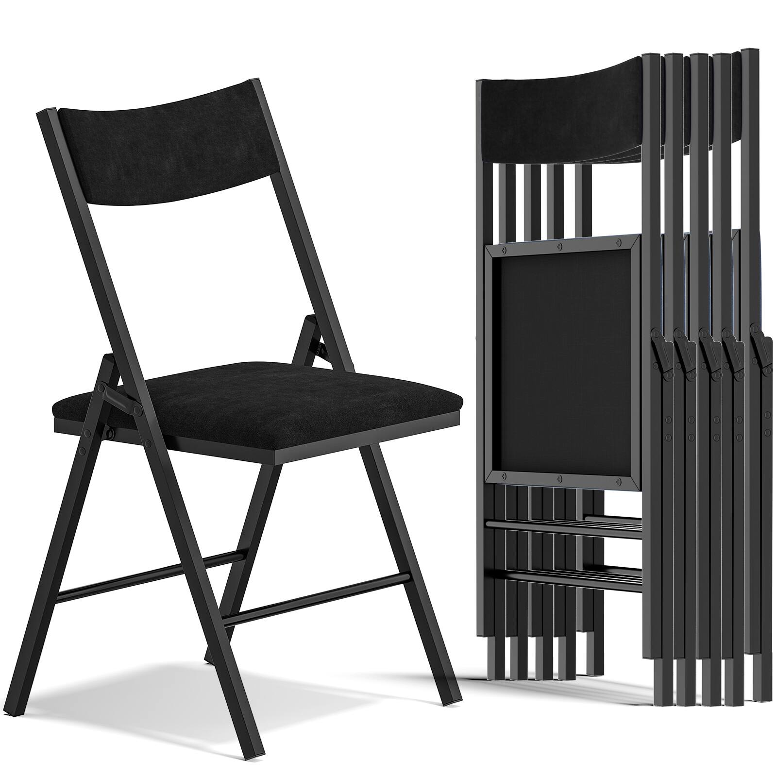 Alt View 1. SKONYON - 6 Pack Velvet Padded Folding Chair Comfortable and Heavy-Duty Seating - Black.