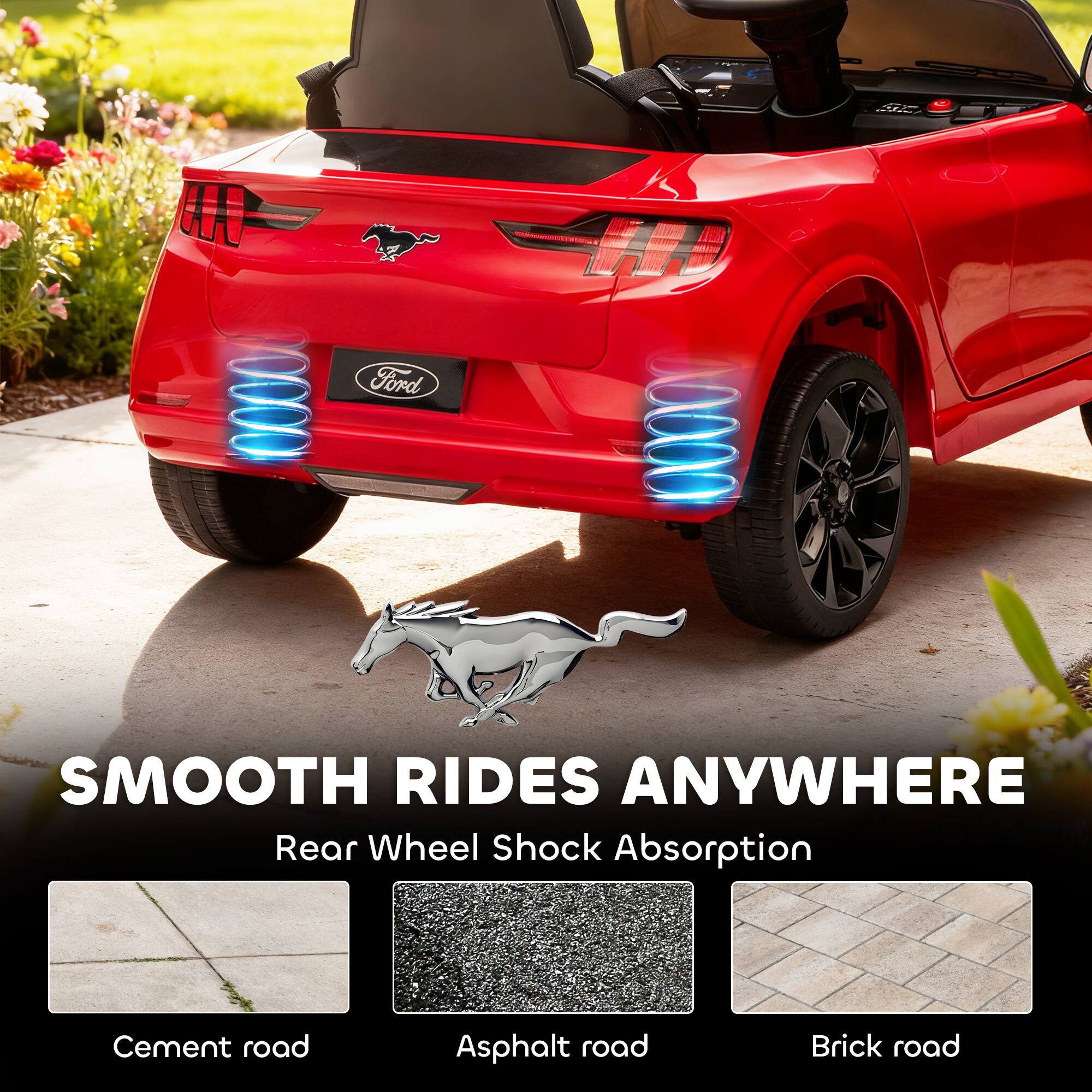 SMOOTH RIDES ANYWHERE  
Rear Wheel Shock Absorption  

Cement road  
Asphalt road  
Brick road