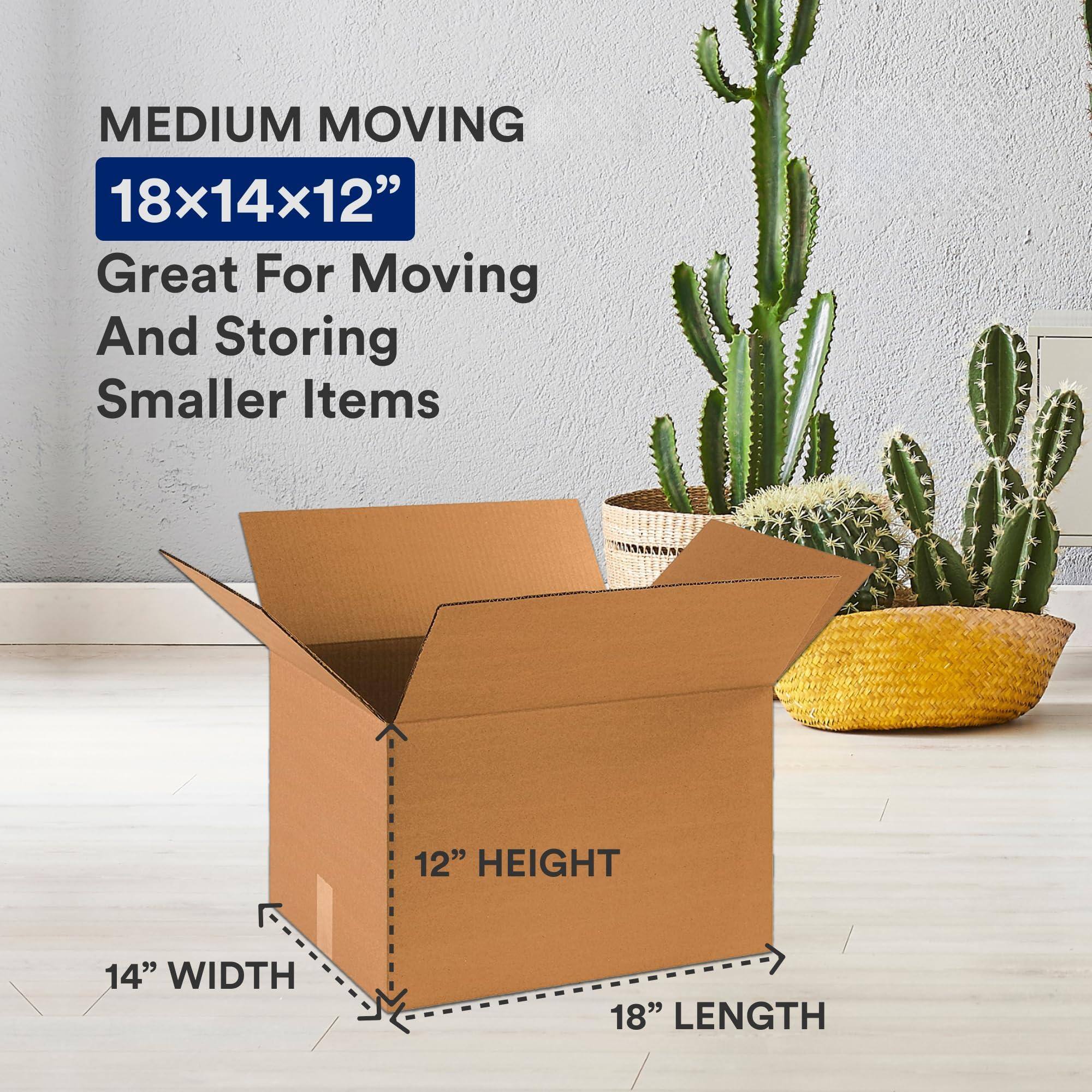 MEDIUM MOVING  
18x14x12"  
Great For Moving And Storing Smaller Items  

12" HEIGHT  
14" WIDTH  
18" LENGTH