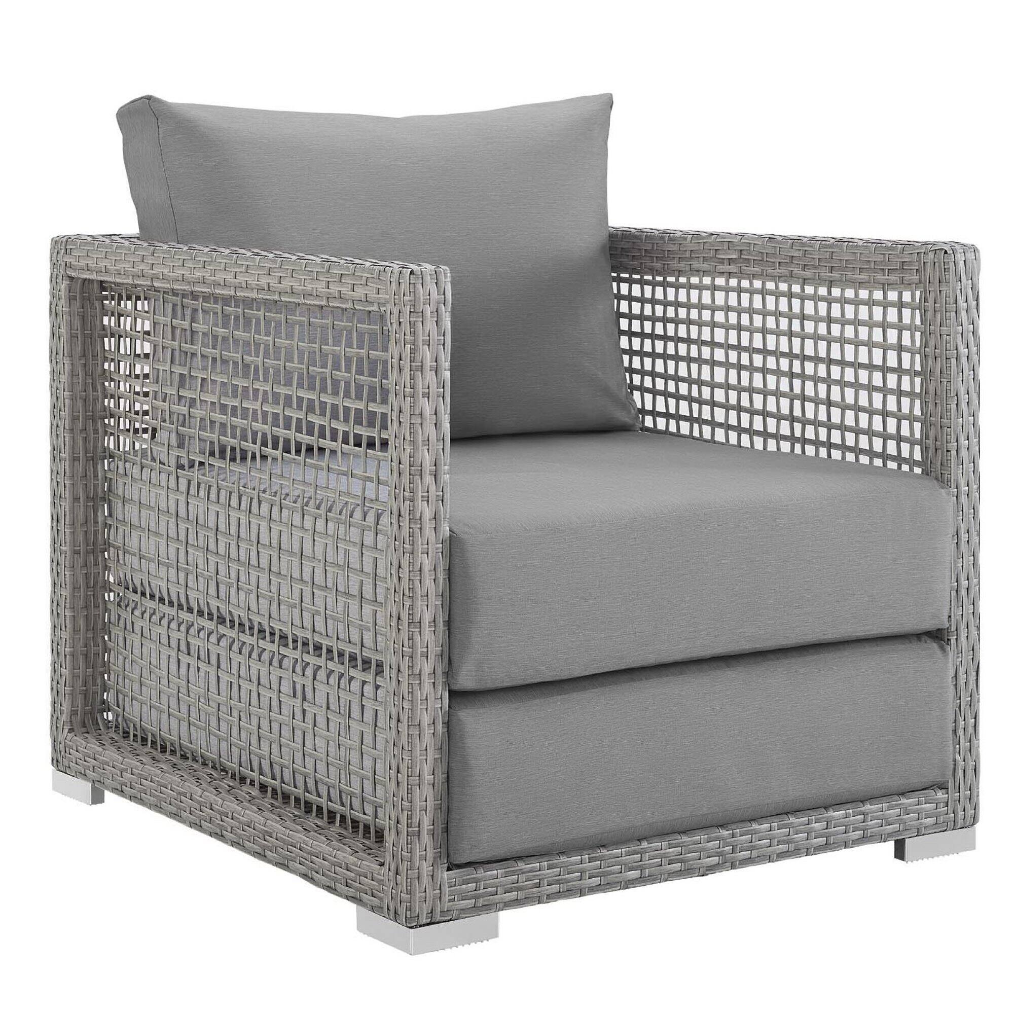 Back. Modway - Aura 3-Piece Outdoor Patio Wicker Rattan Set with All-Weather Cushions - Gray Gray.
