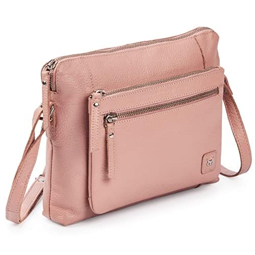 DORLUKFU - Small Soft Pebbled Real Leather Crossbody Handbags Purses Sling Crossover Shoulder Bag - Baby Pink Nappa