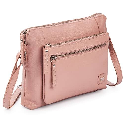 Front. DORLUKFU - Small Soft Pebbled Real Leather Crossbody Handbags Purses Sling Crossover Shoulder Bag - Baby Pink Nappa.