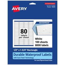 Avery - Waterproof Rectangle Labels, .5" x 1.75", 8,000 - White