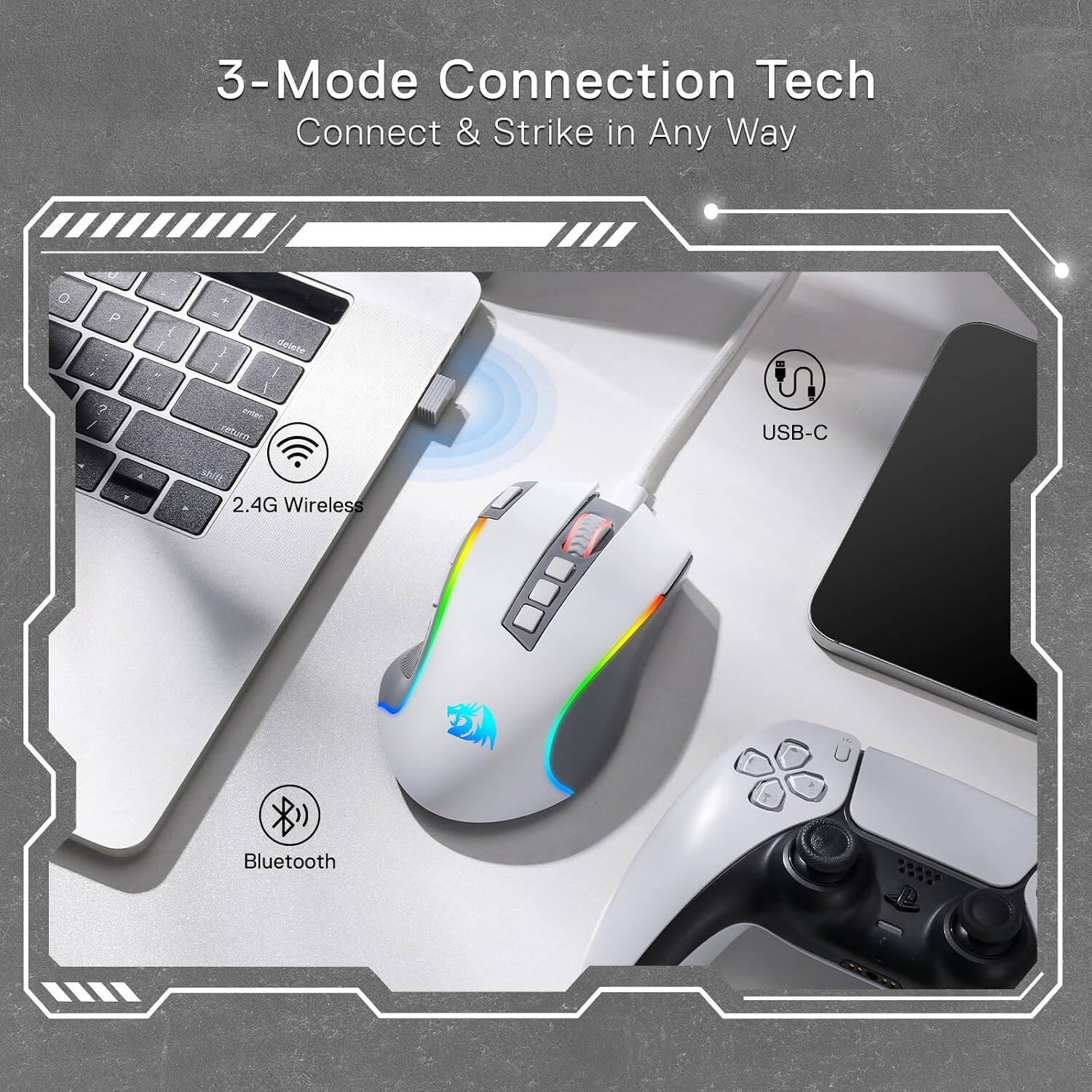 3-Mode Connection Tech  
Connect & Strike in Any Way  

- 2.4G Wireless  
- USB-C  
- Bluetooth