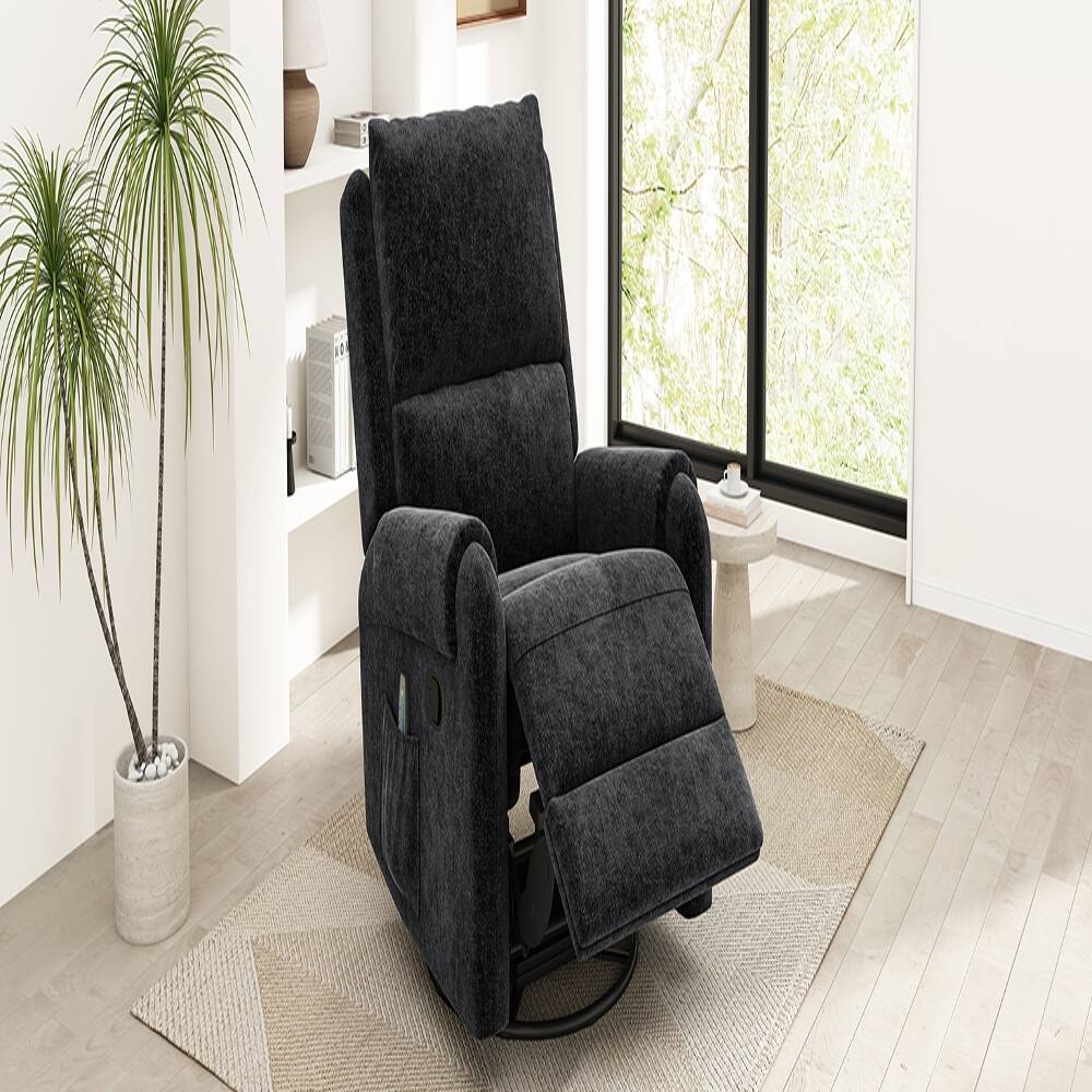 Alt View 1. Ropilly - Ropilly Black Massage Recliner Chair, Swivel Rocker Nursery Recliner with Side Pocket, Chenille Manual Recliner Sofa - Black.