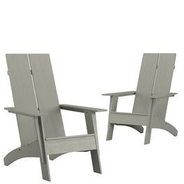 Emma + Oliver - Set of 2 Modern Dual Slat Back Indoor/Outdoor Adirondack Style Chairs - Gray
