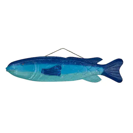 Front. Things2Die4 - Wood Fish Wall Decor 39 in Blue Gradient Coastal Beach Bathroom Art - Blue.