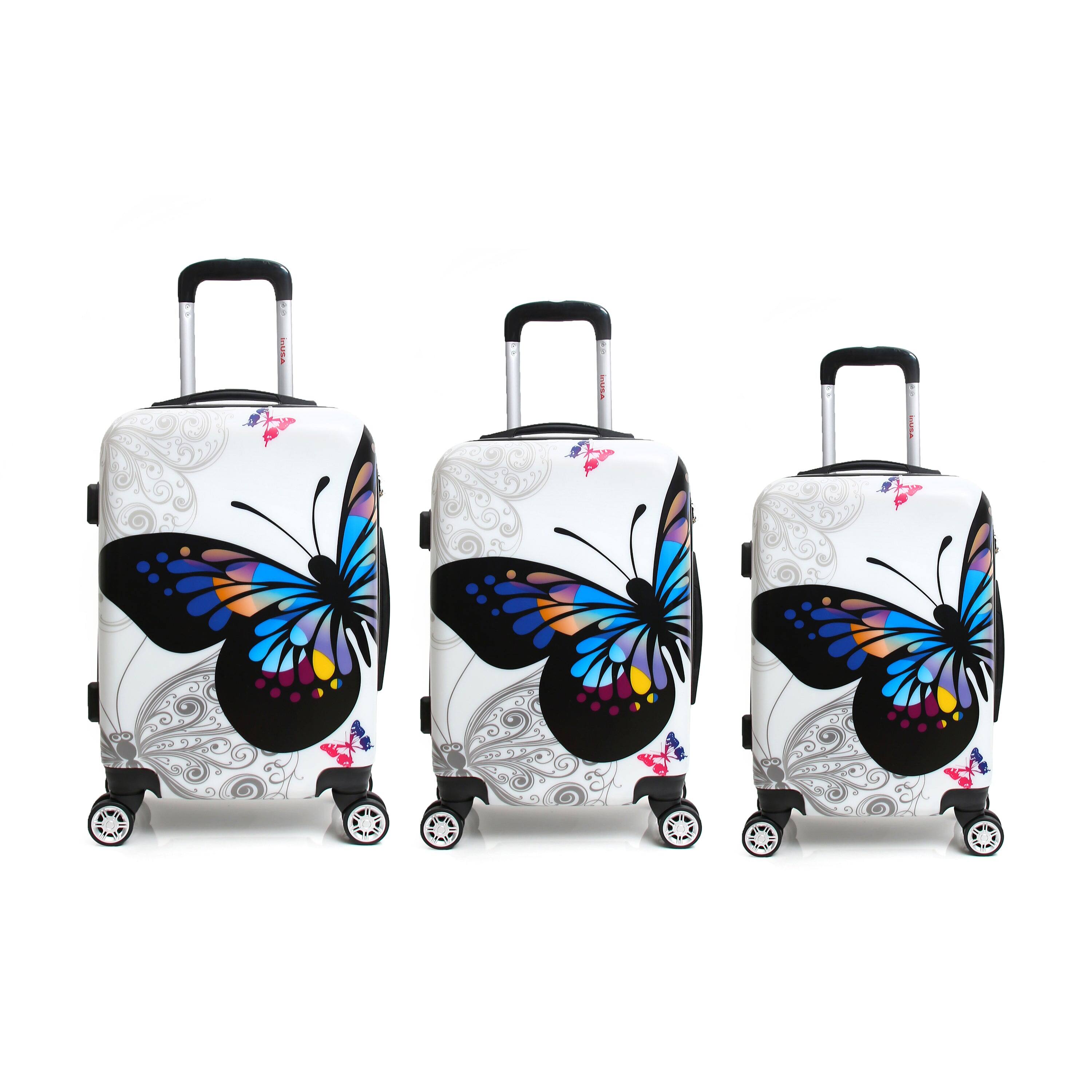 Angle. InUSA - Butterfly Prints lightweight hardside Spinner 3 Piece Luggage Set 20"/24"/28" - BUTTERFLY.