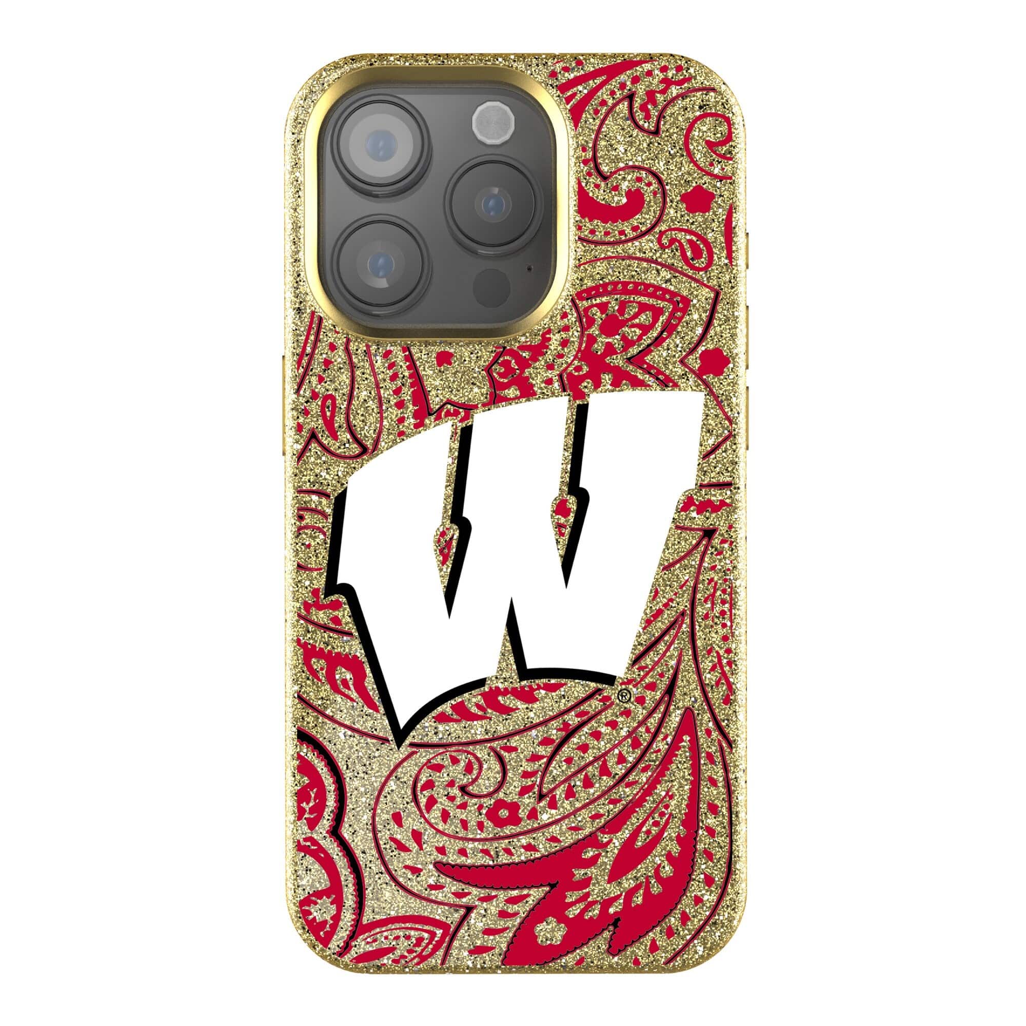 Keyscaper - NCAA - Wisconsin Badgers Paisley Bling iPhone Case - 14 Pro Max - Gold