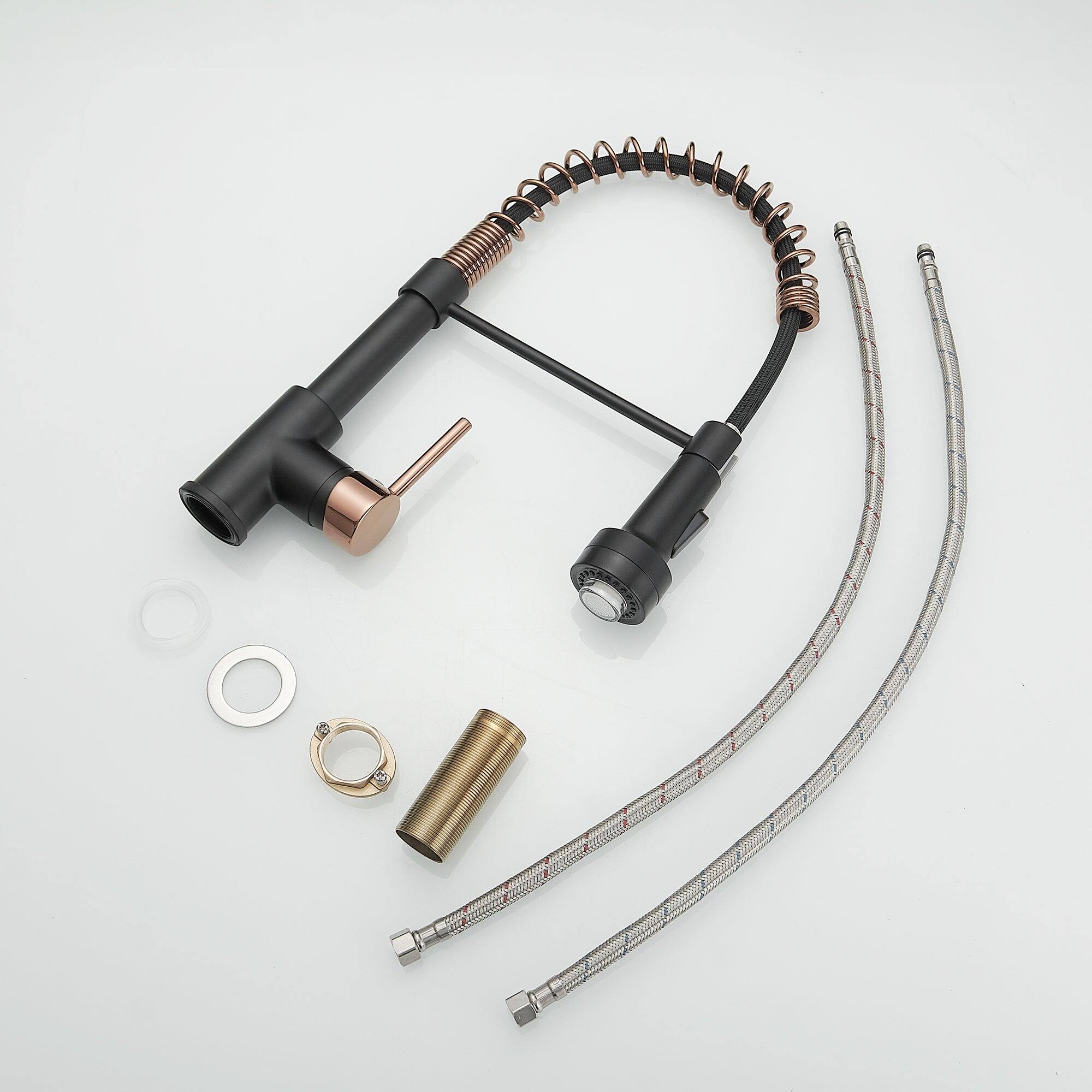 Alt View 2. Boyel Living - Brass Pull Down Sprayer Kitchen Faucet with LED Temperature Sensor Light in Matte Black Rose Gold - Matte Black with Rose Gold.