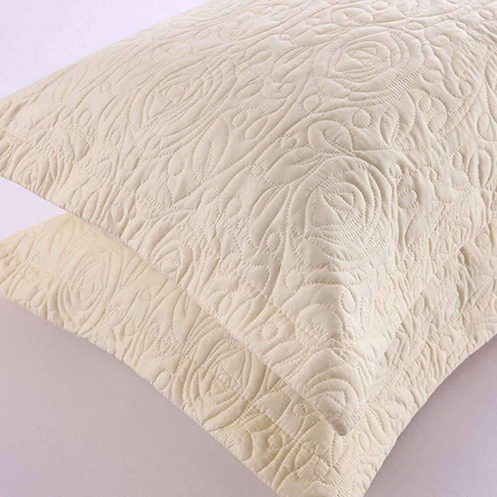 Angle. MarCielo - 2-Pack Embroidered Solid Color Pillow Shams Polyester - Beige.