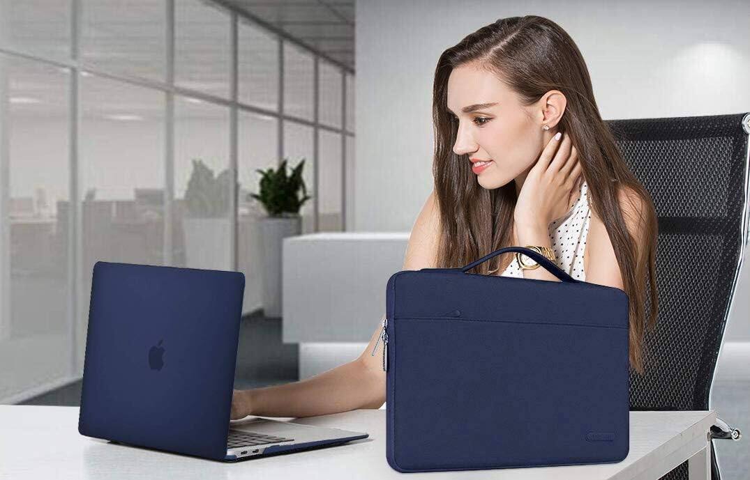 Alt View 3. mosiso - 5IN1 Kit for MacBook Air 13 inch Case M1 A2337 A2179 A1932 2021-2018, Case&Bag&Keyboard Skin&Webcam Cover&Screen Film - Navy Blue.