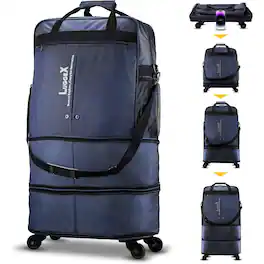 LUGGEX - Travel Duffel Bags Expandable Collapsible Luggage with Spinner Wheels without Telescopic Handle - LX-ECX - Blue
