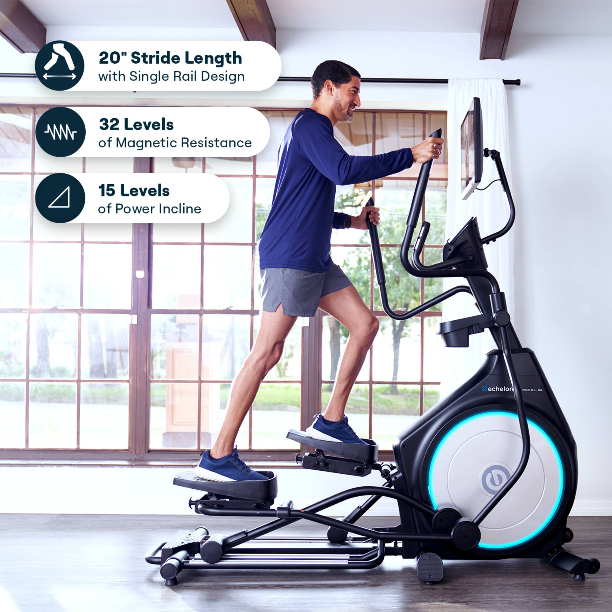 20" Stride Length with Single Rail Design  
32 Levels of Magnetic Resistance  
15 Levels of Power Incline