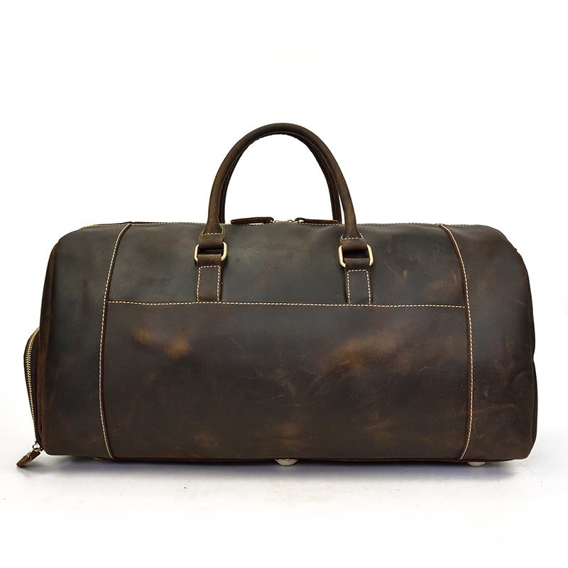 Back. Steel Horse Leather - The Bard Weekender | Handmade Leather Duffle Bag - Brown.