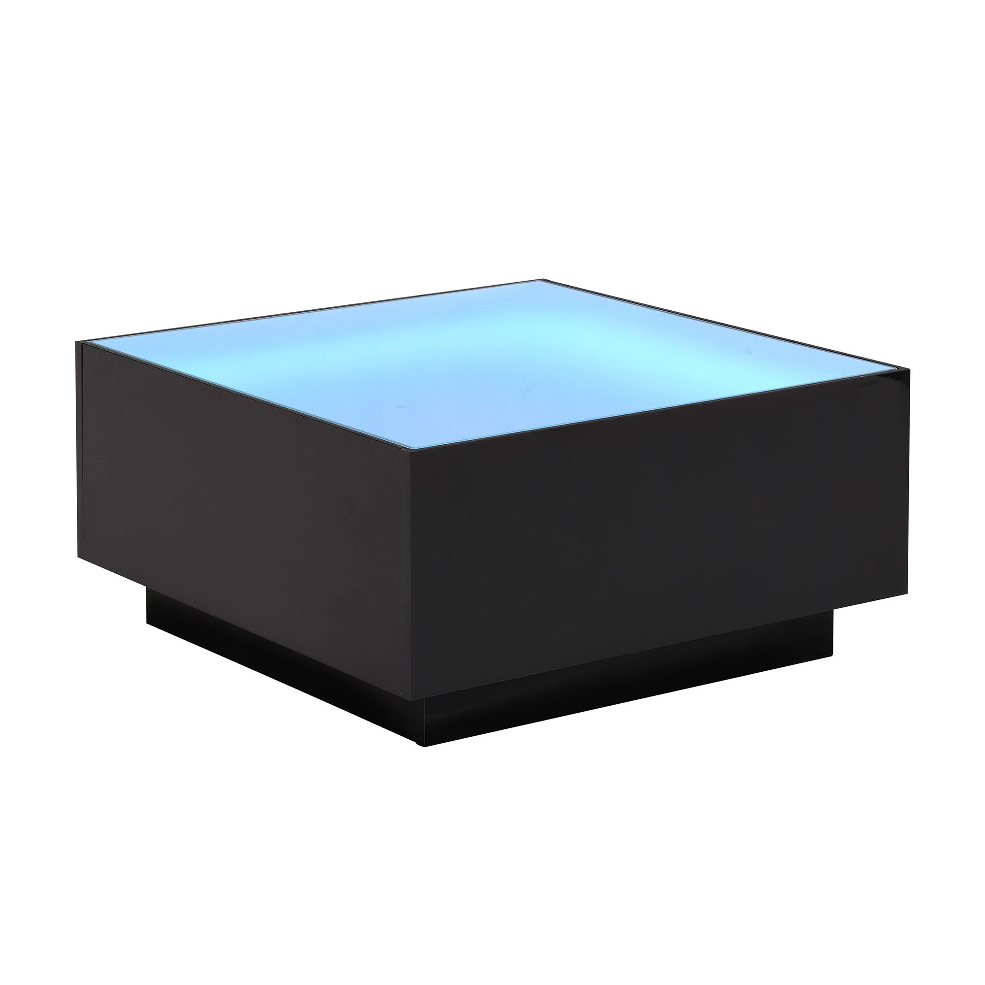 Alt View 6. Tiramisubest - Square High Glossy Coffee Table with 16-color LED Strip Lights,Modern Center Table with Frosted Tempered Glass Top,Black - Black.