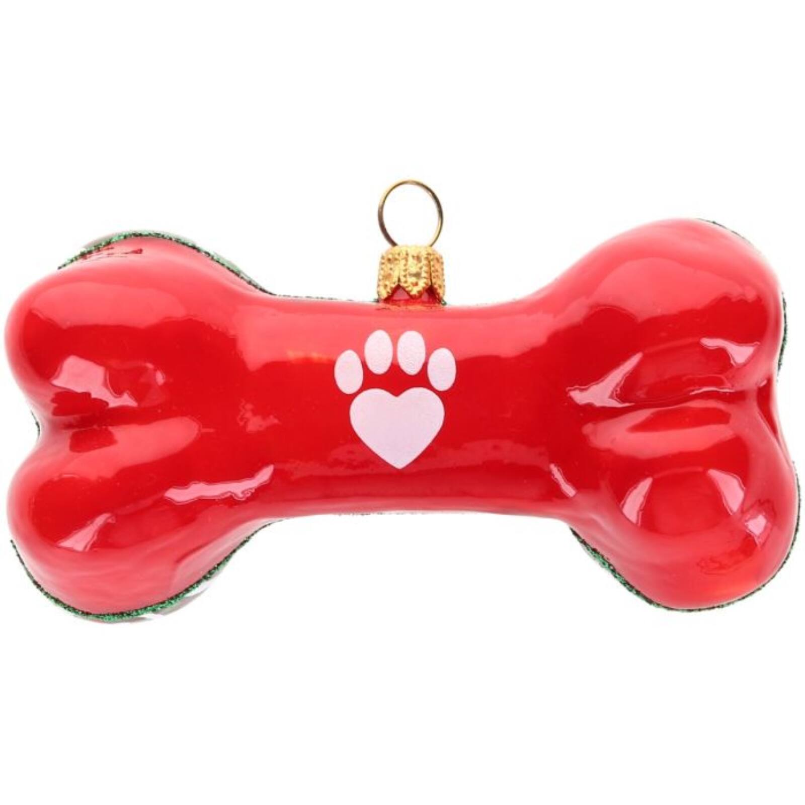 Angle. Joy to the World Collectibles - Joy to the World “The Best Things in Life are Rescued” Dog Bone Polish Glass Ornament - Brown.