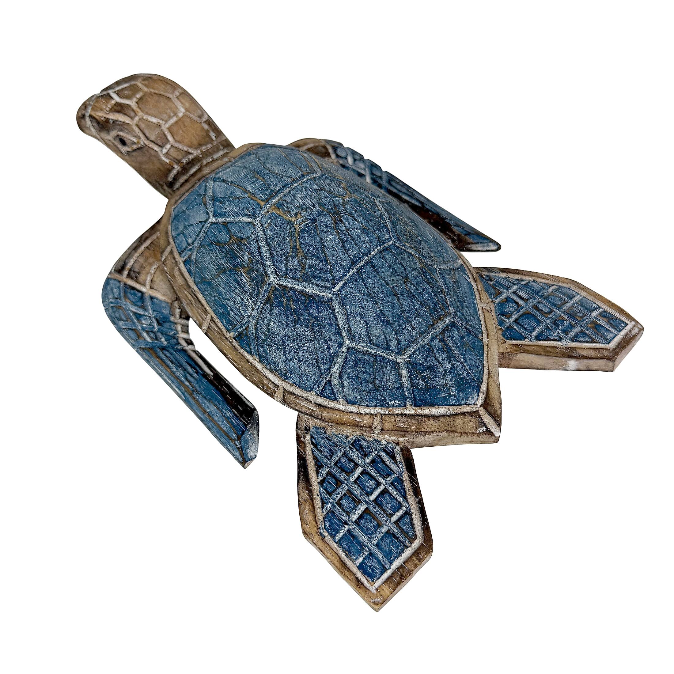Alt View 9. Things2Die4 - Sea Turtle Statue Hand Carved Wood Blue Coastal Decor 12in Tabletop Art - Blue.