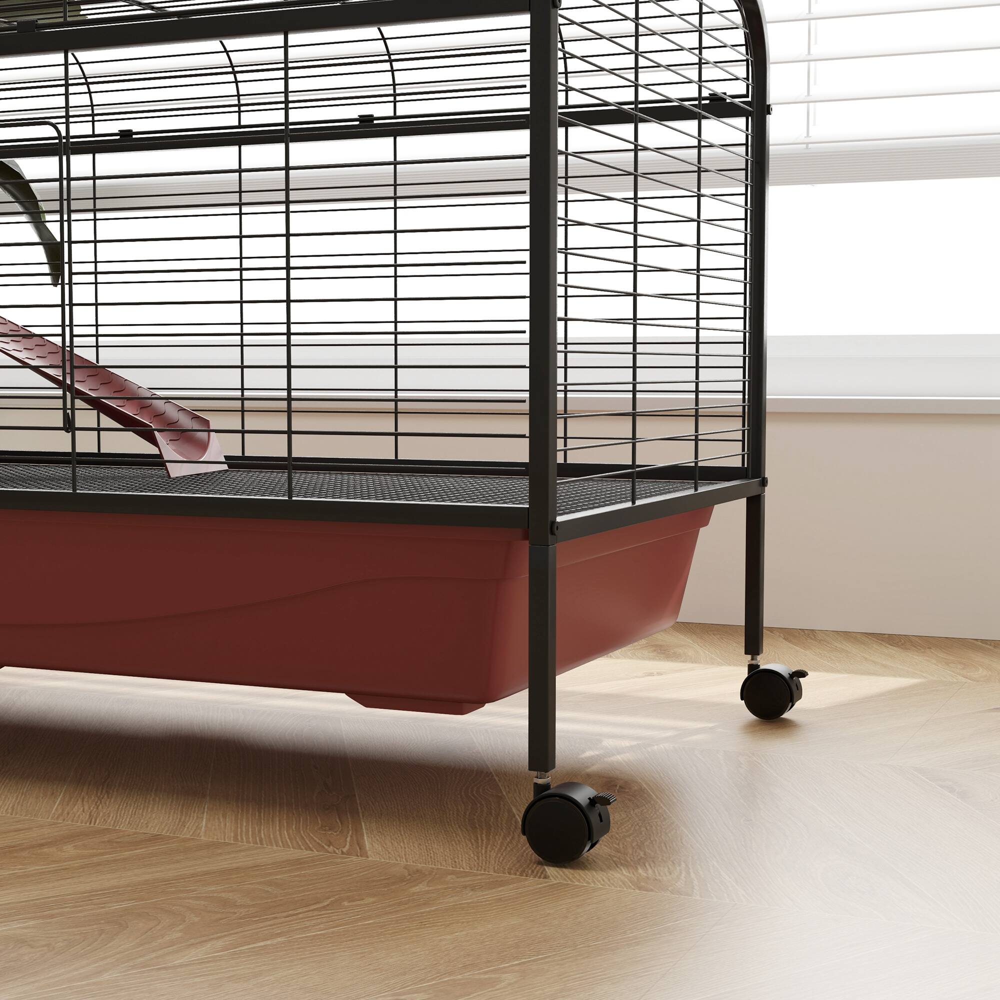 Alt View 4. Pawhut - 48" L Small Animal Cage, Rabbit Hutch, or Ferret Pet Play House with Feeder, Rolling Wheels, Platform, Ramp.