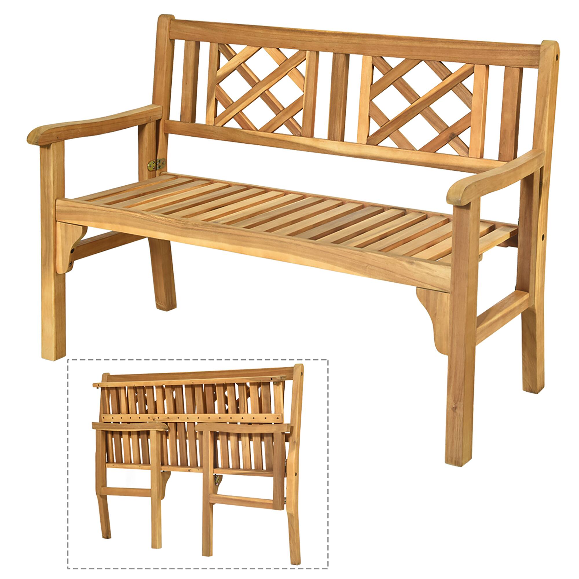 Alt View 9. Costway - Costway Patio Outdoor Solid Wood Bench Folding Loveseat Chair Park Garden Deck Furniture - Teak.