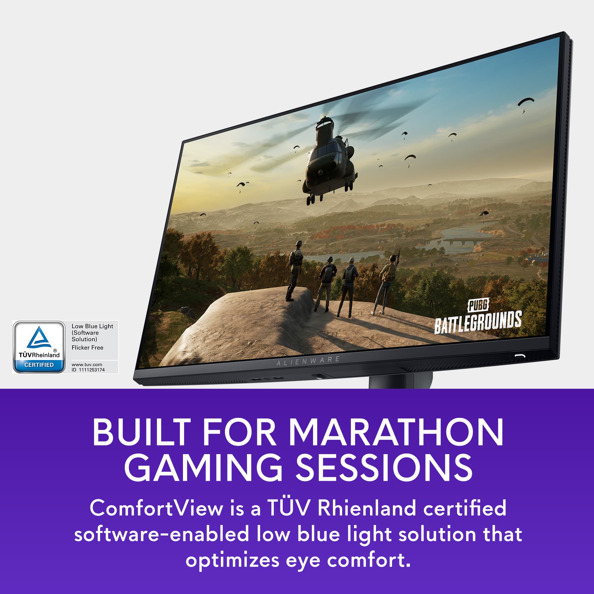 Built for Marathon Gaming Sessions. ComfortView is a TUV Rheinland certified software-enabled low blue light solution that optimizes eye comfort.