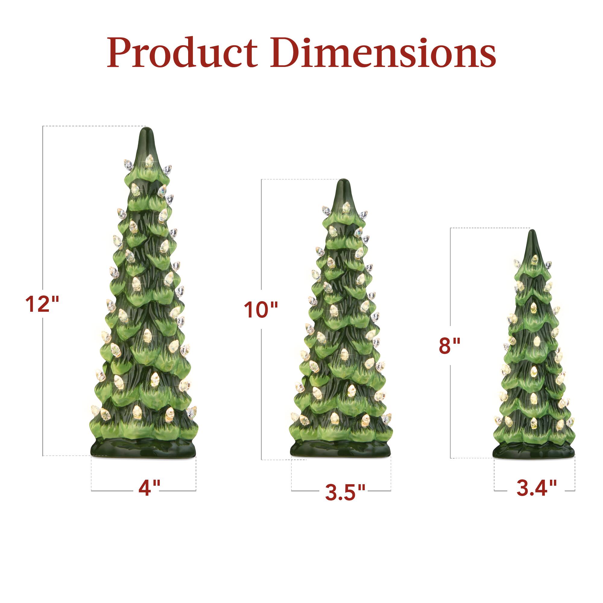 Product Dimensions

- 12" x 4"
- 10" x 3.5"
- 8" x 3.4"