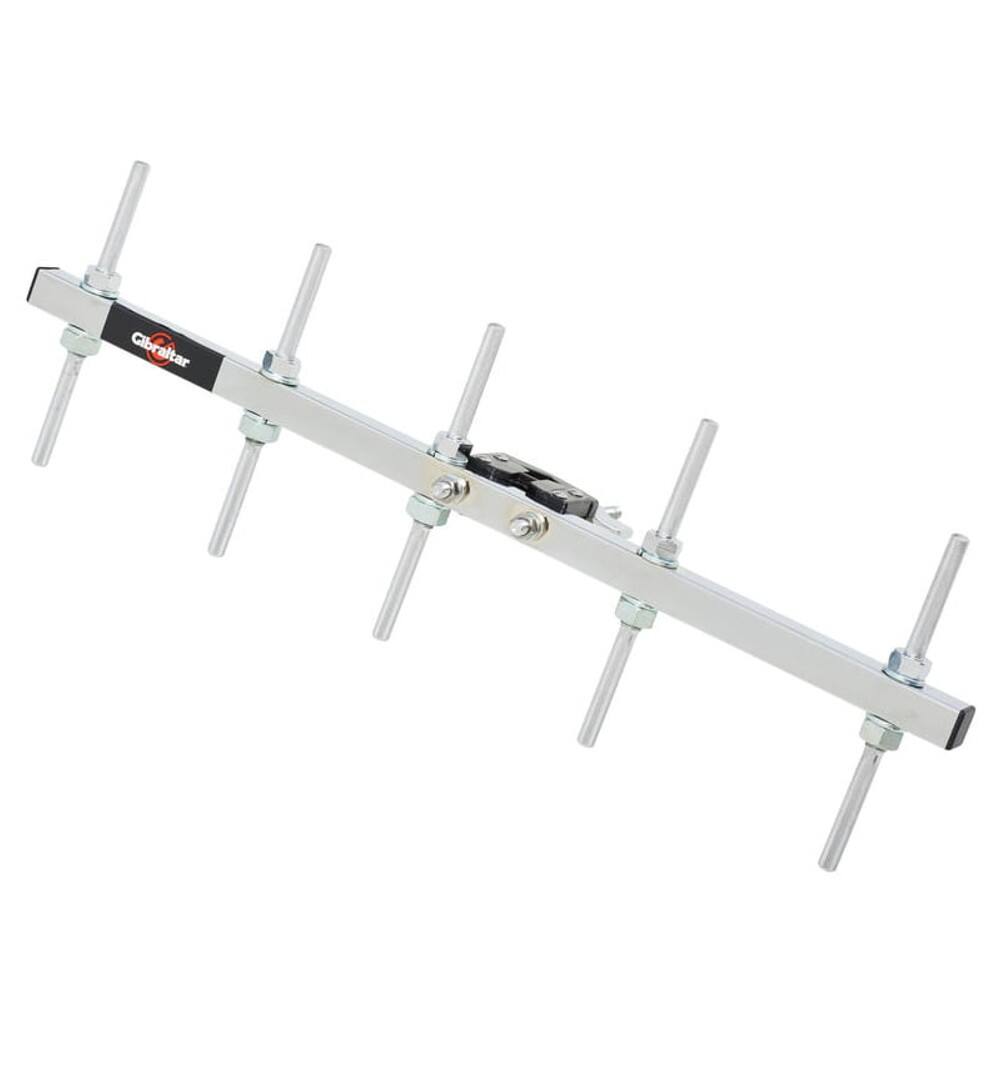 Front. Gibraltar Hardware - 5 Post Accessory Mount Clamp, 20" Percussion Mounting Bar, Includes Five 9.5mm Knurled Posts.