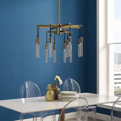 Front. Modway - Resolve Antique Brass Ceiling Light Pendant Chandelier by Modway - Yellow.