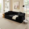 Front. Meqiodas - 81''Convertible Sofa Bed, Folding Floor Couch with Square Armrest, Comfy Sleeper Mattress for Living Room - Black.